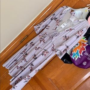 Purple flower quarter sleeve dress